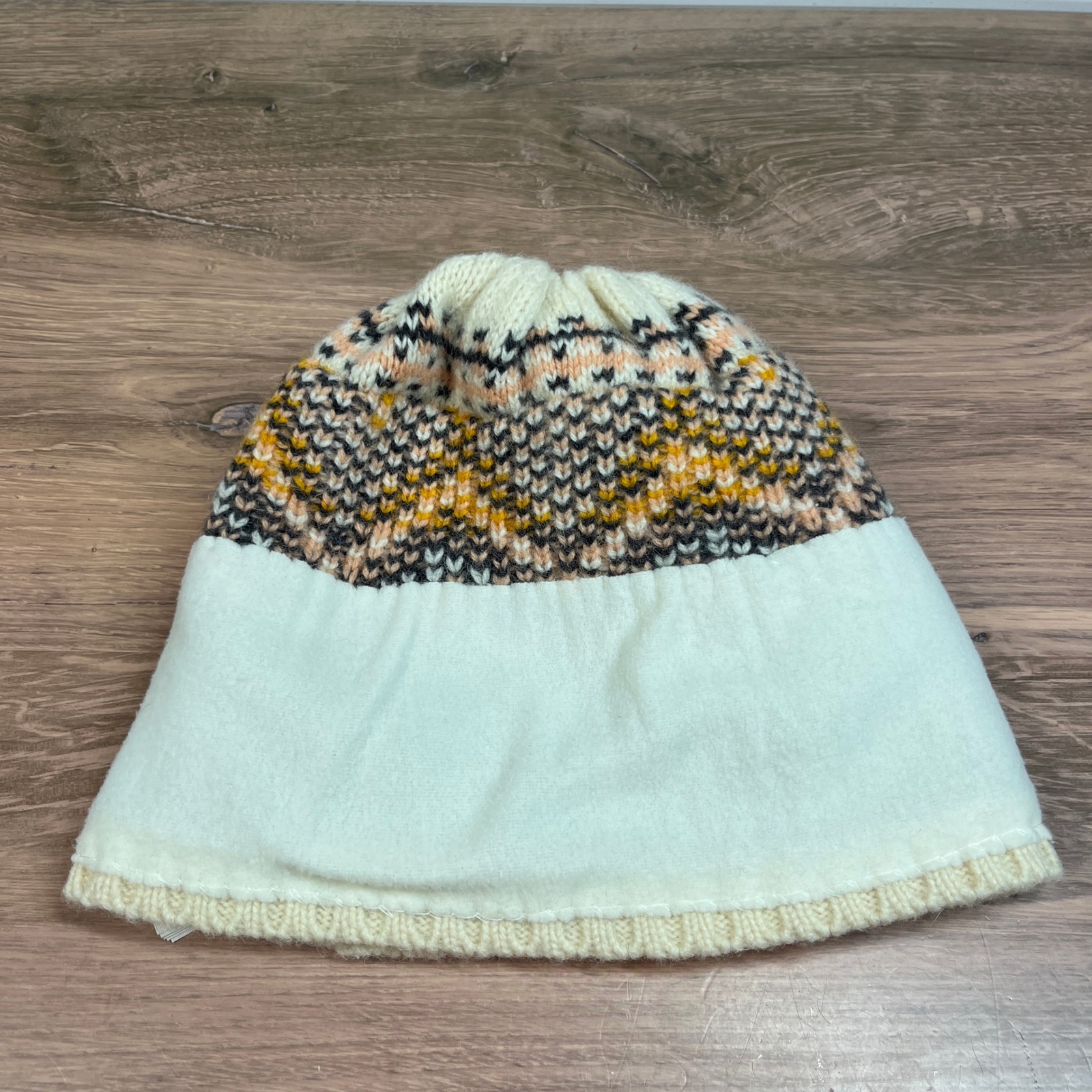 Kari Traa Beanie Womens Cream Yellow Wool Blend Fleece Lined Fair Isle Hat Os — image 3 of 8